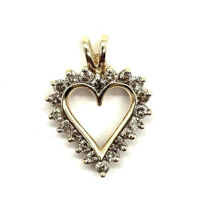 10k Heart Outline Pendant-1CTW Diamonds