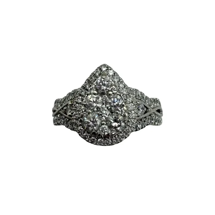 10K White and Rose Gold 1CTW Diamond Halo Cathedral Ring