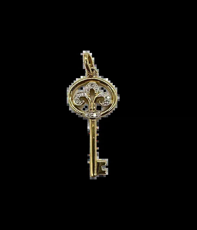 10k Yellow and White Gold Fleur-de-Lis Key Pendant