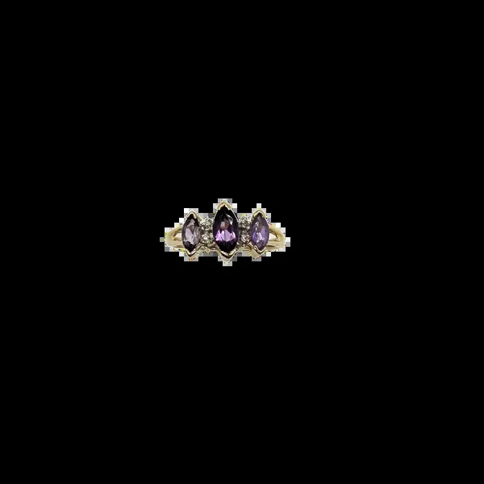 10K Yellow Gold Diamond Accent Amethyst Marquise 3-Stone Ring