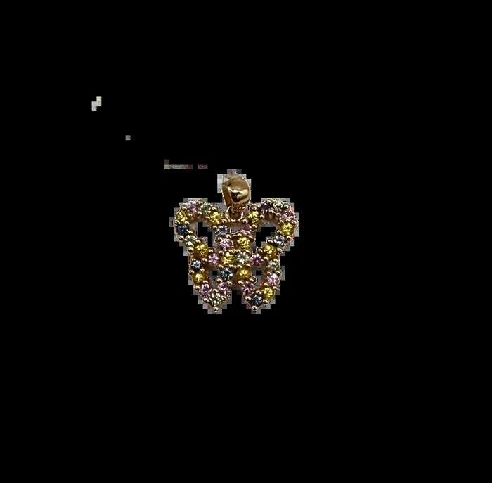 10k Yellow Gold Multi-Color Stone Butterfly Pendant