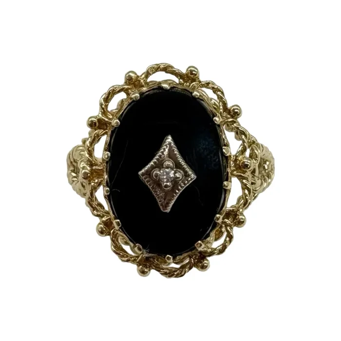 10K Yellow Gold Onyx Rope Frame Split Ring