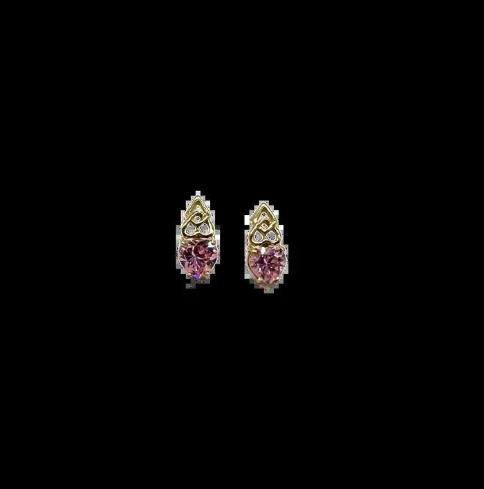 10k Yellow Gold Pink Ice Heart Cutout Stud Earrings