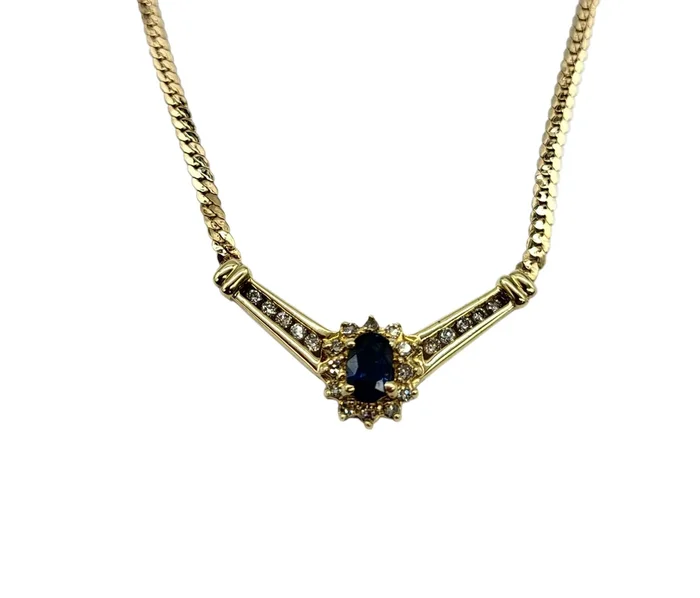 10K Yellow Gold Sapphire and Diamond Stationary Necklace