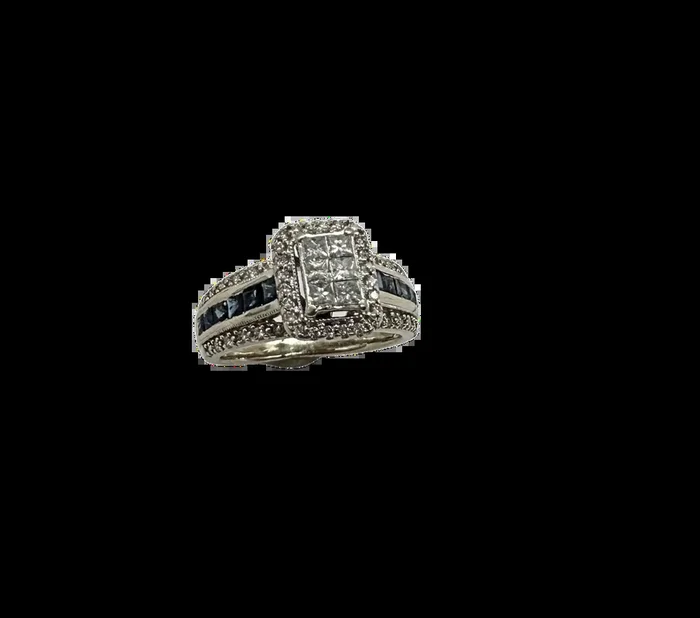 14k White Gold 3/4 ctw Diamond & Sapphire Ring