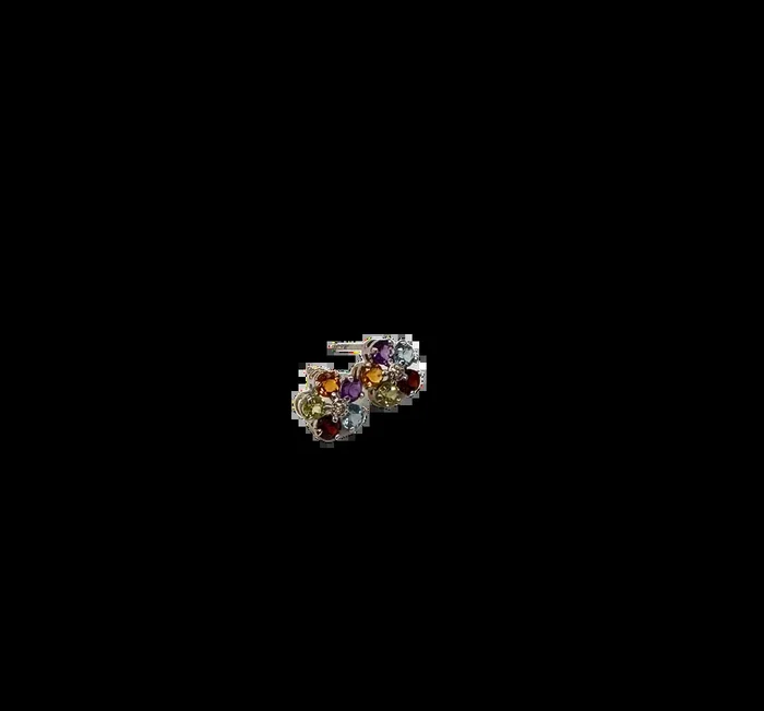 14K White Gold Multi-Stone Flower Cluster Stud Earrings