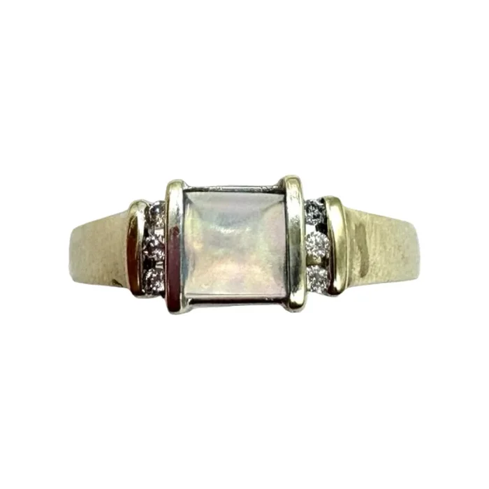 14K White Gold Opal Diamond 4-Bar Tension Ring