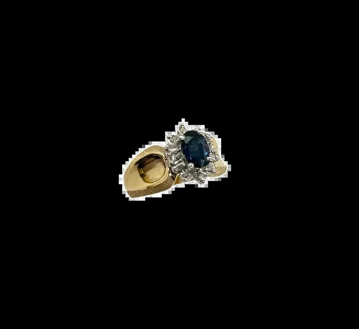 14K Yellow & White Gold Oval Sapphire & Diamond Halo Ring