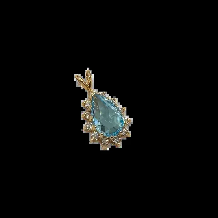 14K Yellow Gold 1/2 CTW Lab Diamond Halo & Pear-Shaped Blue Topaz Pendant