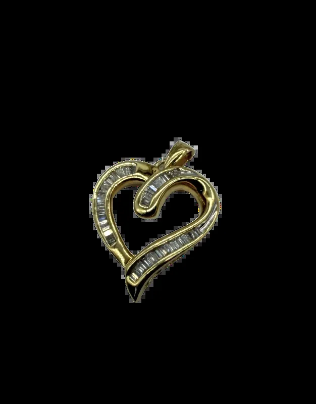 14k Yellow Gold 1 ctw Baguette Channel-Set Cutout Heart Pendant