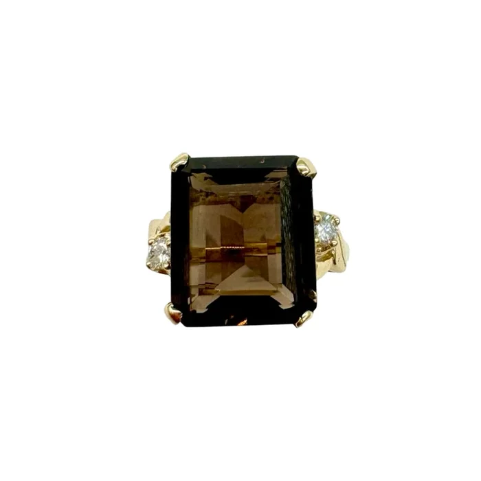 14K Yellow Gold 15PTW Diamond & Smoky Quartz Ring