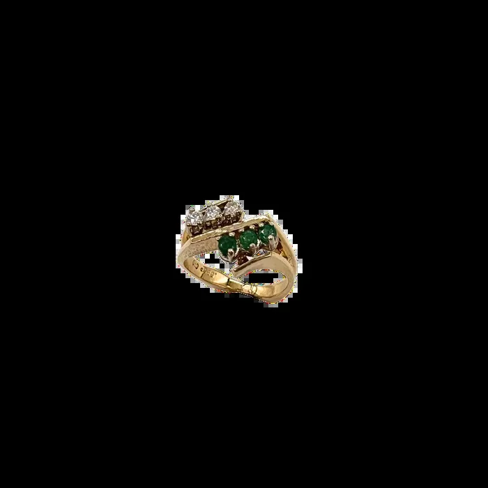 14k Yellow Gold Emerald and Diamond Euro Bypass Ring