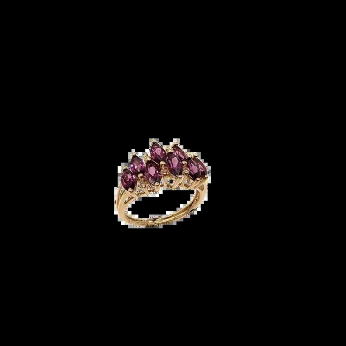 14k Yellow Gold Marquise Rhodolite and Diamond Accent Two-Row Ring