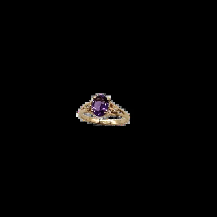 14k Yellow Gold Oval Amethyst & Diamond Accent Split Shank Ring