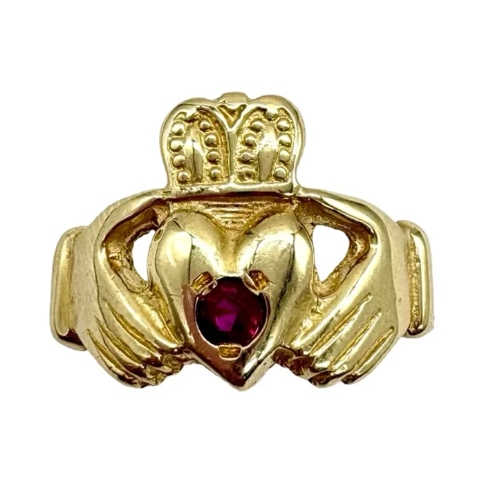 14K Yellow Gold Ruby Irish Claddagh Ring