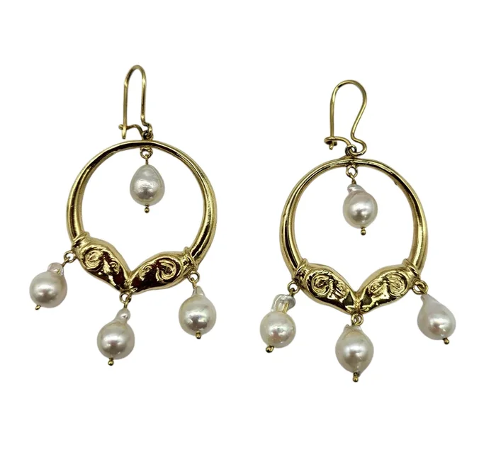 18 Karat Pearl Dangle Hoop Earrings