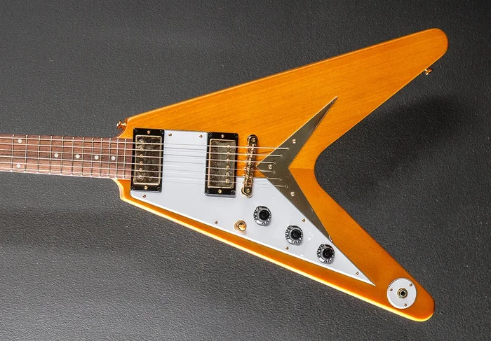 1958 Korina Flying V (White Pickguard) Left Hand – Aged Natural