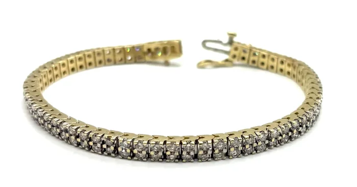 6CTW Double Row Diamond Tennis Bracelet- 14K Yellow Gold