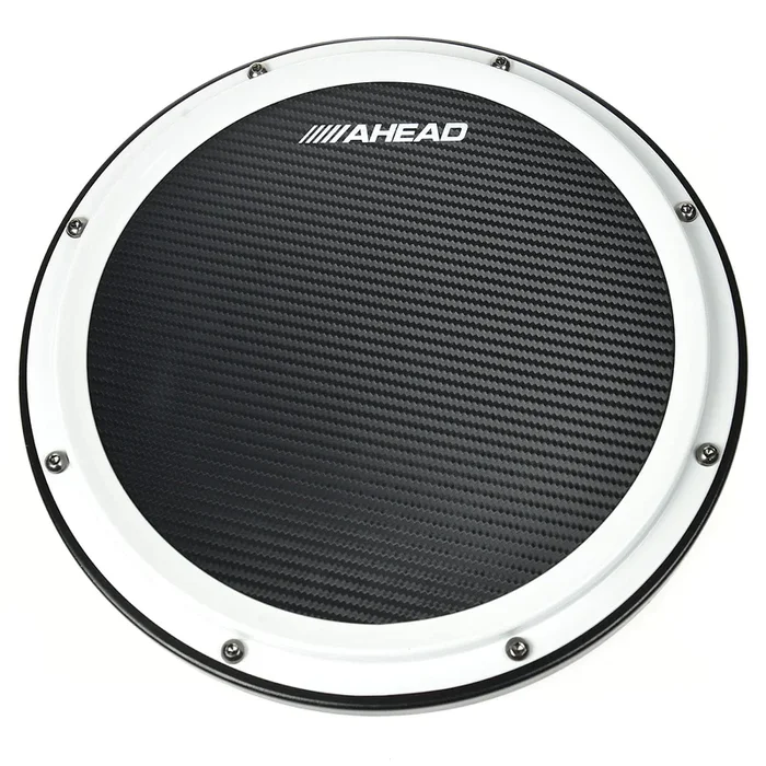 Ahead 14″ White/Black S-Hoop Marching Pad with Snare Sound (Black Carbon Fiber)