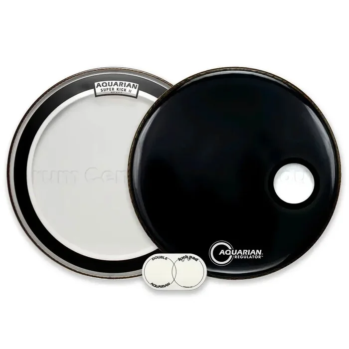 Aquarian Super Kick II Clear/Regulator Black Bass Drumhead Pack 22″
