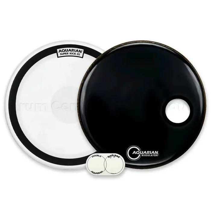 Aquarian Super Kick III Coated/Regulator Black Bass Drumhead Pack 20″