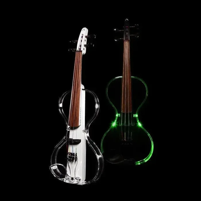 Aurora Silhouette violin with acrylic frame and LEDs – 4 or 5 string, white or black