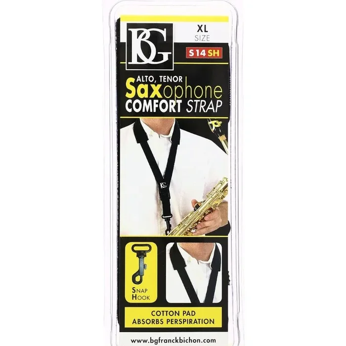 BG S14SH – XL Alto/Tenor Saxophone Cotton Padded Comfort Strap with Snap Hook