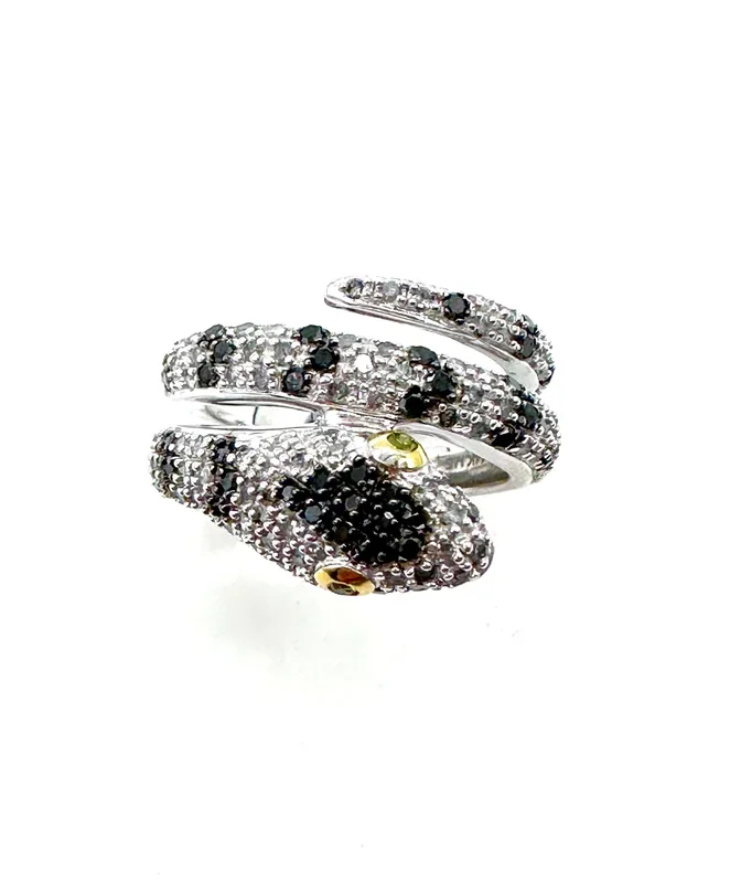 Black and White Diamond Snake Ring