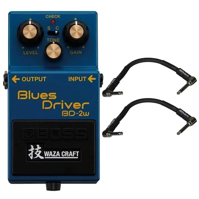 Boss BD-2W Blues Driver Waza Craft Analog Pedal Bundle w/ 2 Roland Black Series 6 inch Patch Cables