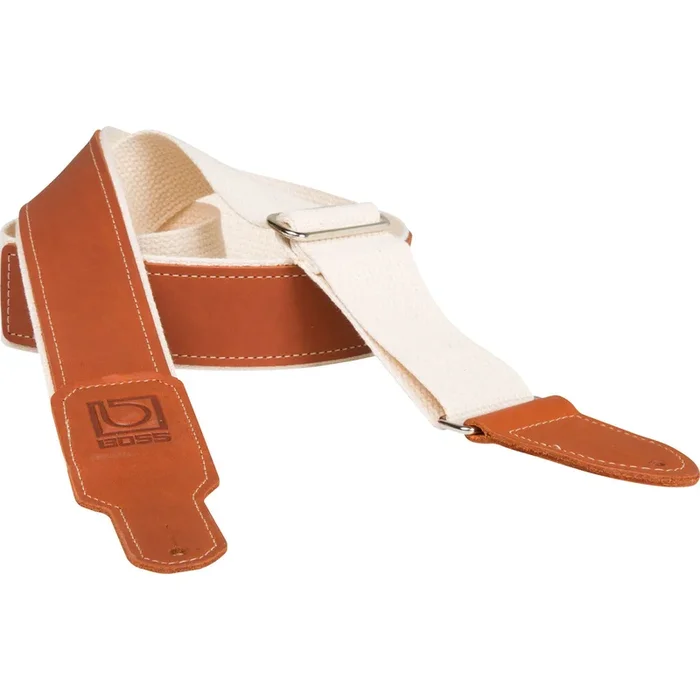 Boss BSH-20-NAT 2″ Natural Cotton with Brown Leather Hybrid Guitar Strap