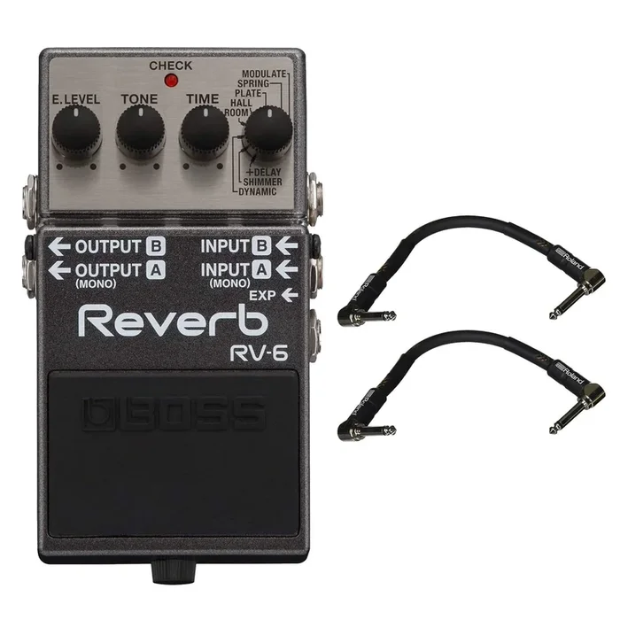 Boss RV-6 Digital Reverb Bundle w/ 2 Roland Black Series 6 inch Patch Cables