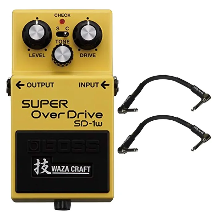 Boss SD-1W Super Overdrive Waza Craft Analog Pedal Bundle w/ 2 Roland Black Series 6 inch Patch Cables