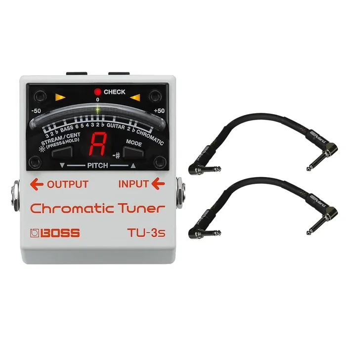 Boss TU-3S Chromatic Tuner Bundle w/ 2 Roland Black Series 6 inch Patch Cables