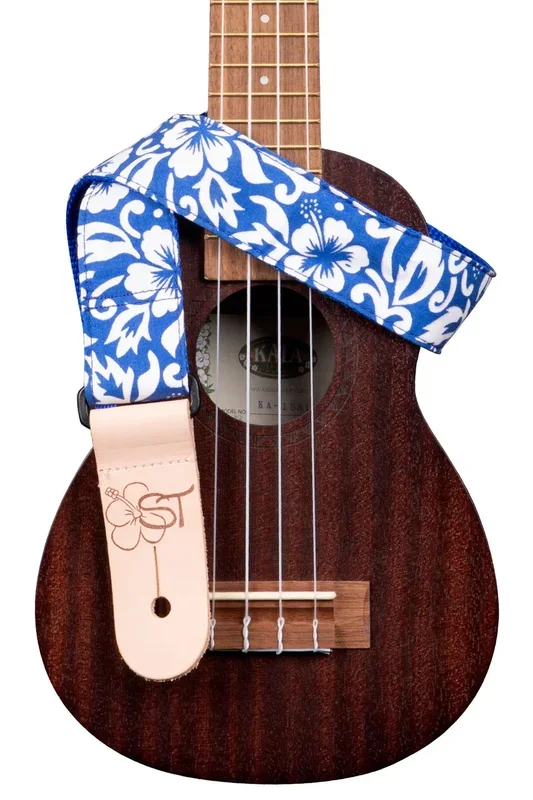 California Handmade Ukulele Strap – Blue Hibiscus