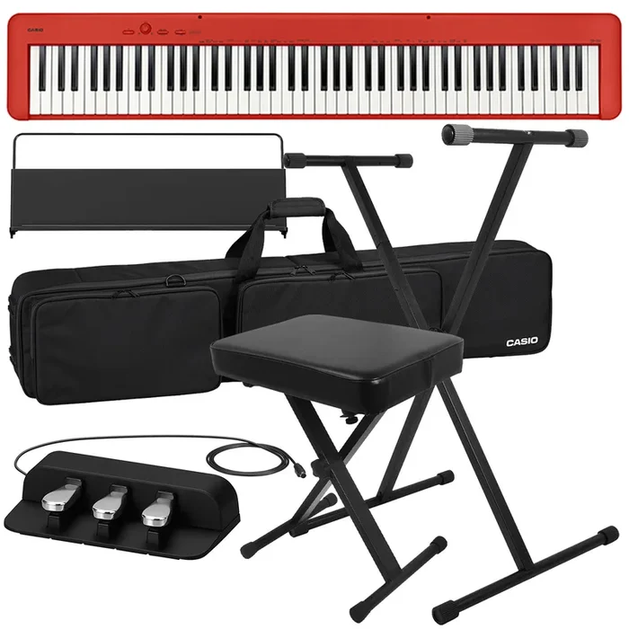 Casio CDP-S160 Compact Digital Piano – Red STAGE ESSENTIALS BUNDLE