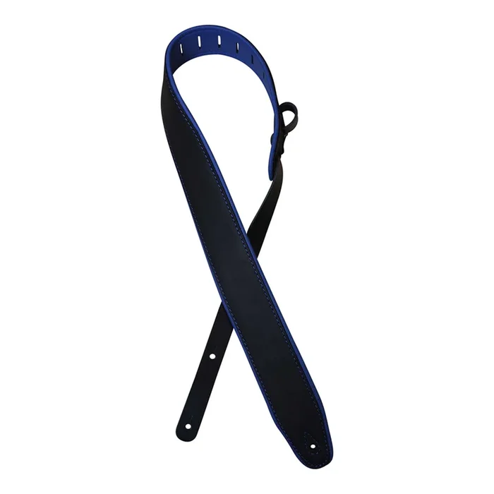 Colonial Leather – 2.5″ Padded Upholstery Leather Guitar Strap – Black & Blue
