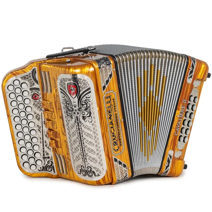 Crucianelli Cavaliere II 5 Switch FBE Ultra Compact Accordion in Celluloid Wood with Black Accessories
