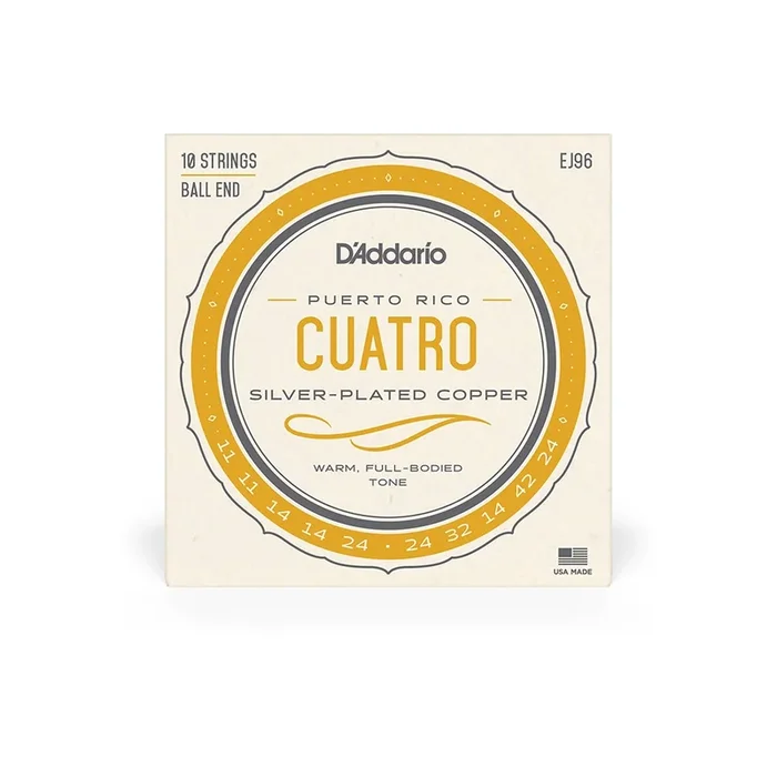 Cuerdas de Cuatro Puertorriqueño de 10 Cuerdas D’Addario de Cobre Plateado