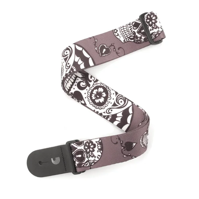 D’Addario 2″ Woven Guitar Straps, Sugar Skulls – Black