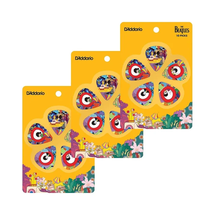 D’Addario Beatles Yellow Submarine 50th Annivesary Pick Pack Medium 3 Pack (30) Bundle