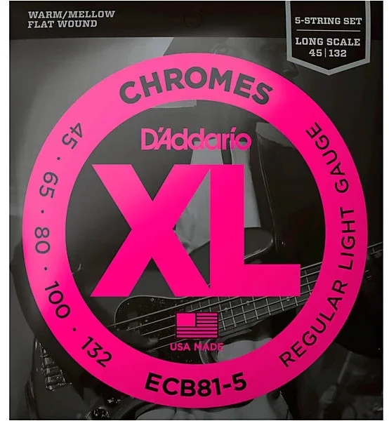 D’Addario ECB81-5SL 5-String Bass Guitar Strings, Light, 45-132 Super Long Scale