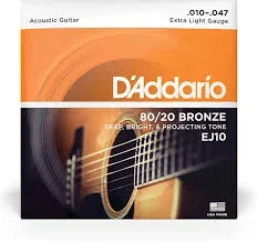 D’Addario EJ10 Bronze Acoustic Guitar Strings, Extra Light, 10-47
