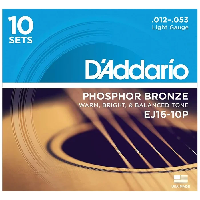 D’Addario EJ16-10P Acoustic Phosphor Bronze Light 12-53 10-Pack