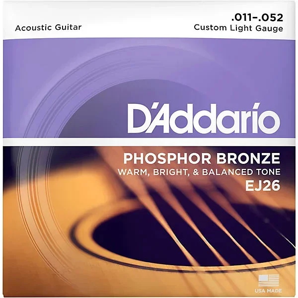 D’Addario EJ26 Phosphor Bronze Acoustic Guitar Strings Custom Light, 11-52