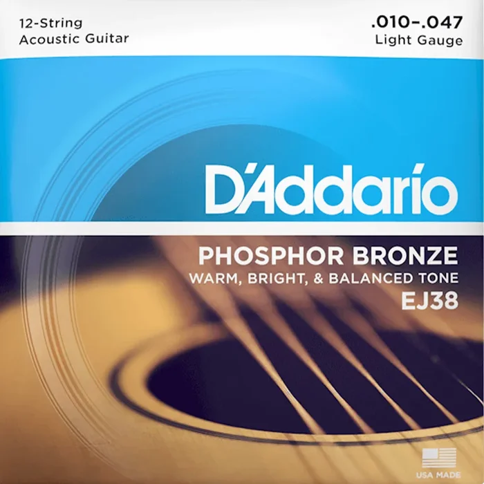 D’Addario EJ38 Phosphor Bronze 12-String Acoustic Guitar String Set, Light