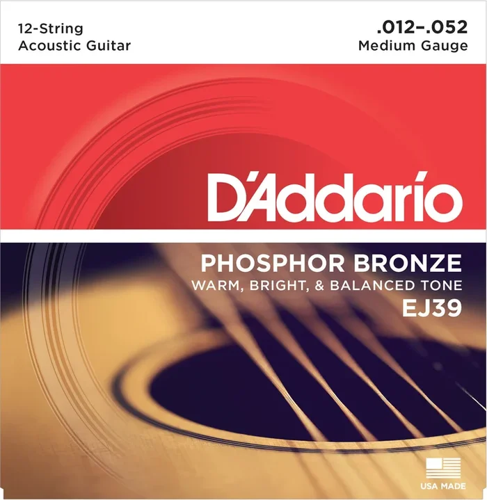 D’Addario EJ39 12-String Phosphor Bronze Acoustic Guitar Strings, Medium, 12-52