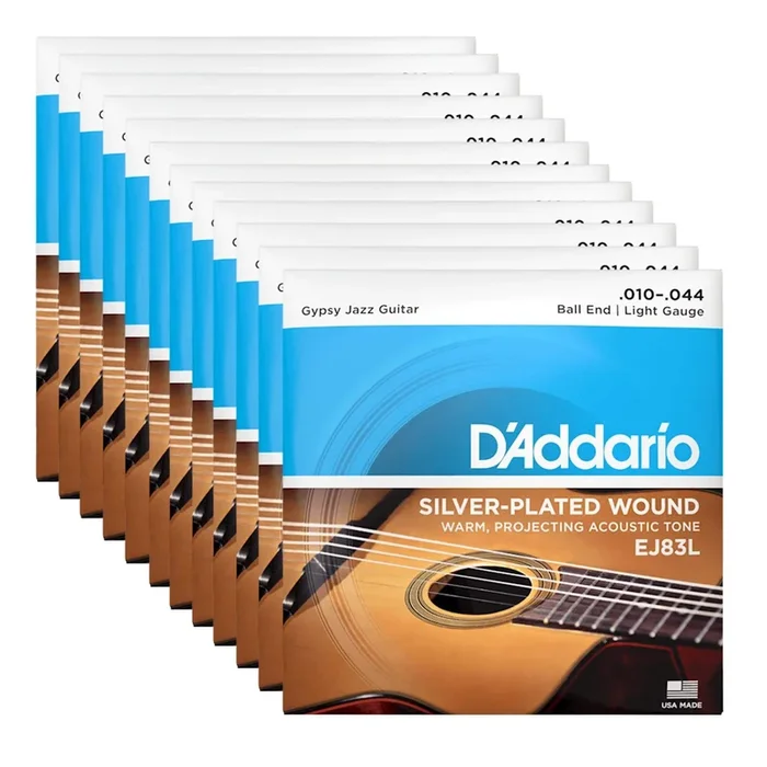D’Addario EJ83L Gypsy Jazz Silver Wound Ball End Light 10-44 12 Pack Bundle