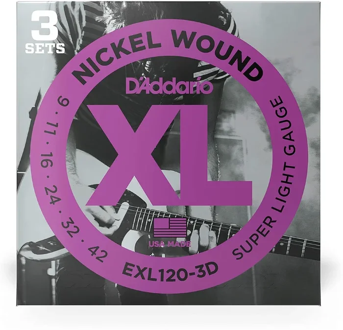 D’Addario EX120-3D Nickel Super Light Electric Guitar Strings – 3-Pack