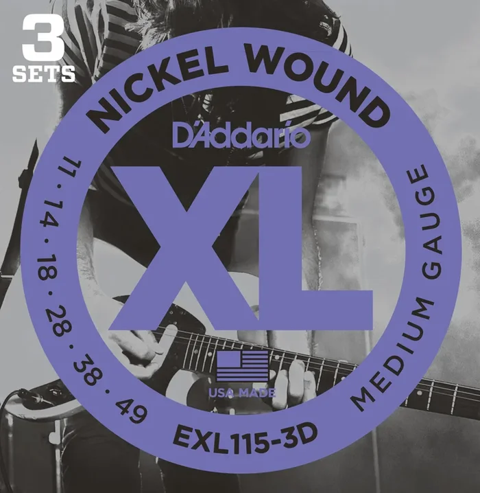 D’Addario EXL115-3D Nickel Blues/Jazz Rock Wound Electric Guitar Strings 11-49 3-Pack