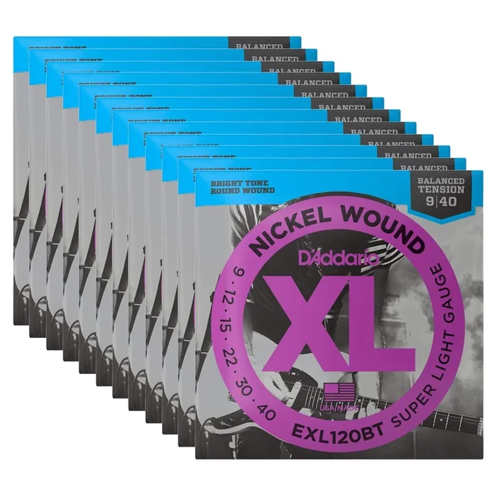 D’Addario EXL120BT Balanced Tension Electric Super Light 9-40 12 Pack Bundle